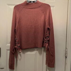 Women's Dark Dusty Rose Sweater with Side Lace-Up Detail